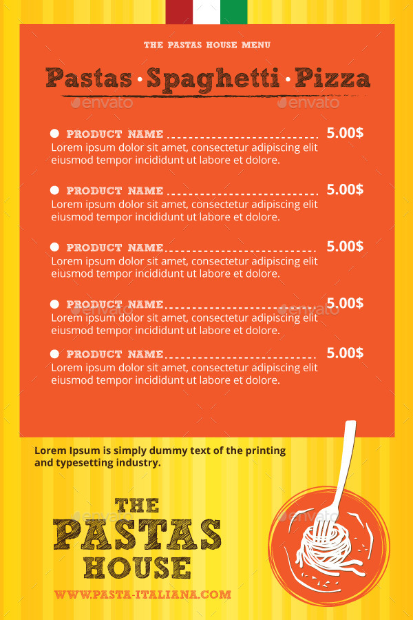 The Pastas House Menu by serzik GraphicRiver